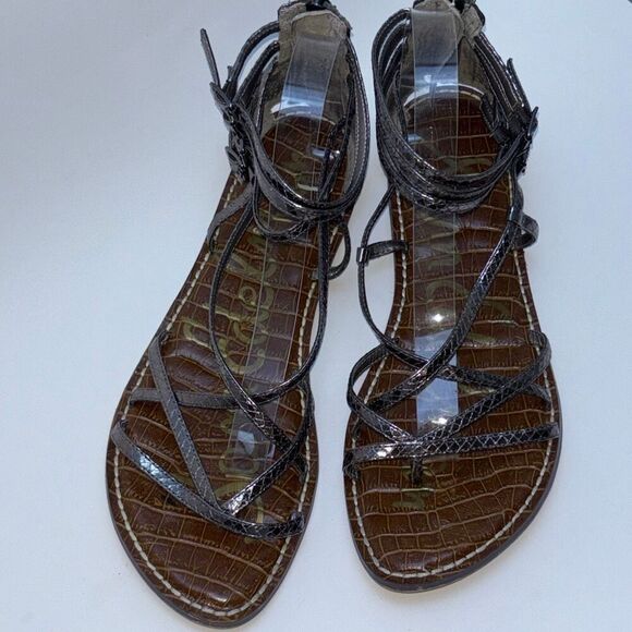 Sam Edelman Gable Pewter Gladiator Sandal Womens Back Zip‎ Sz 11 metallic w/box - Picture 3 of 9